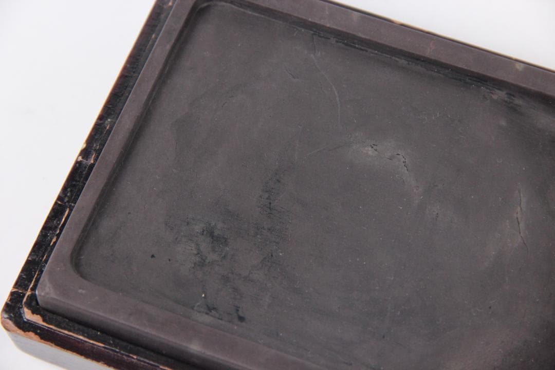 端渓硯 文房具　硯　長方形石硯　木製硯箱付　書道具　古道具　ES1-8