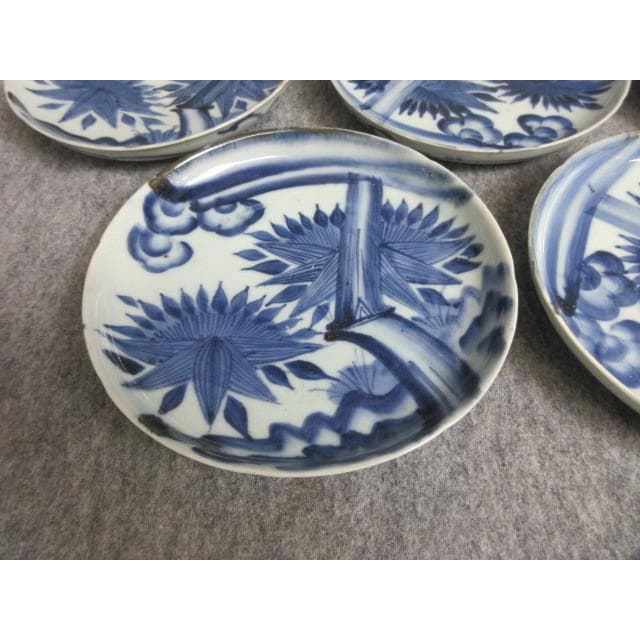 古伊万里染付竹笹に梅図中皿5枚 [B28150]