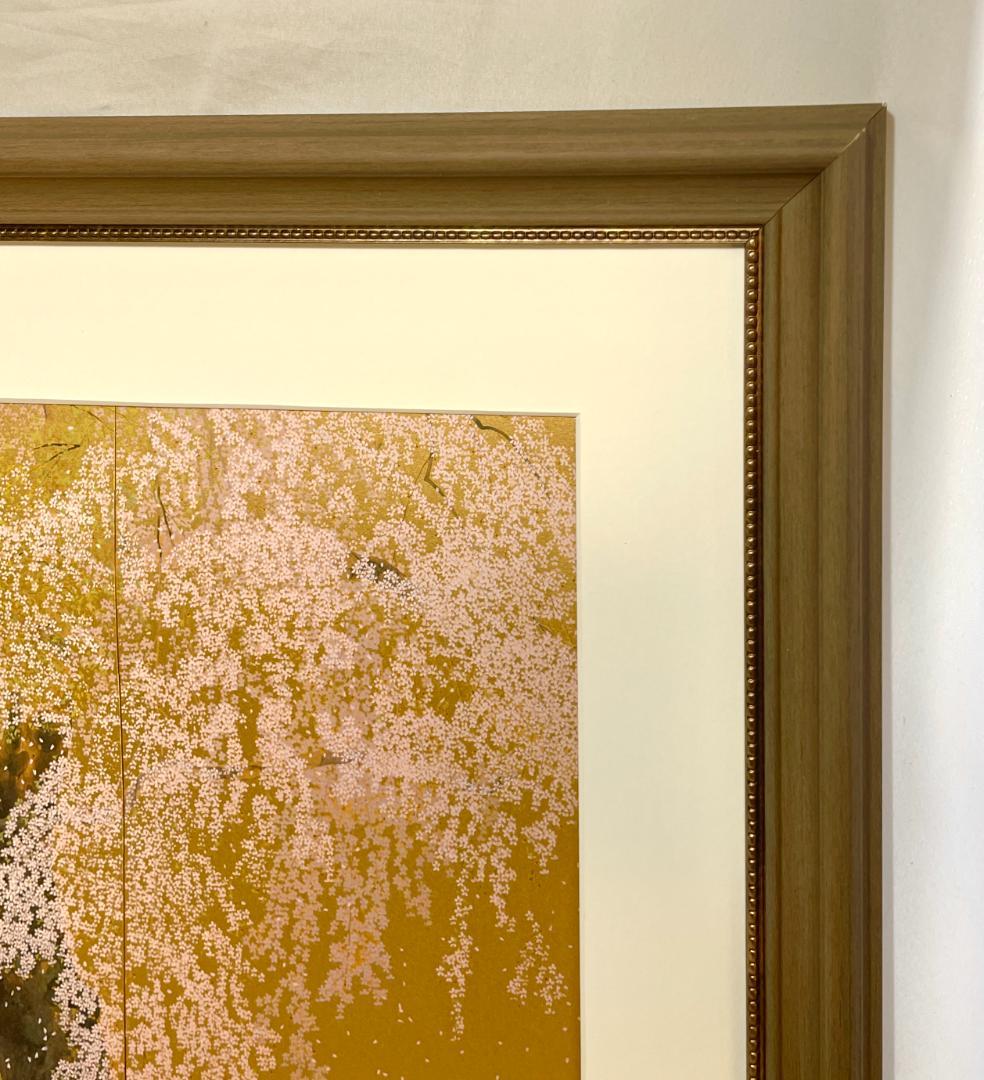 【新品】中島千波 『醍醐寺三宝院枝垂桜..』ポスター 複製画　額付き　 金色背景