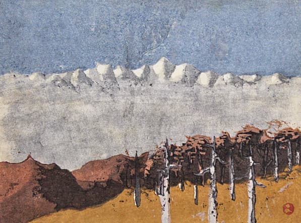 畦地梅太郎 【アルプス遠望-57】 1957年 木版画