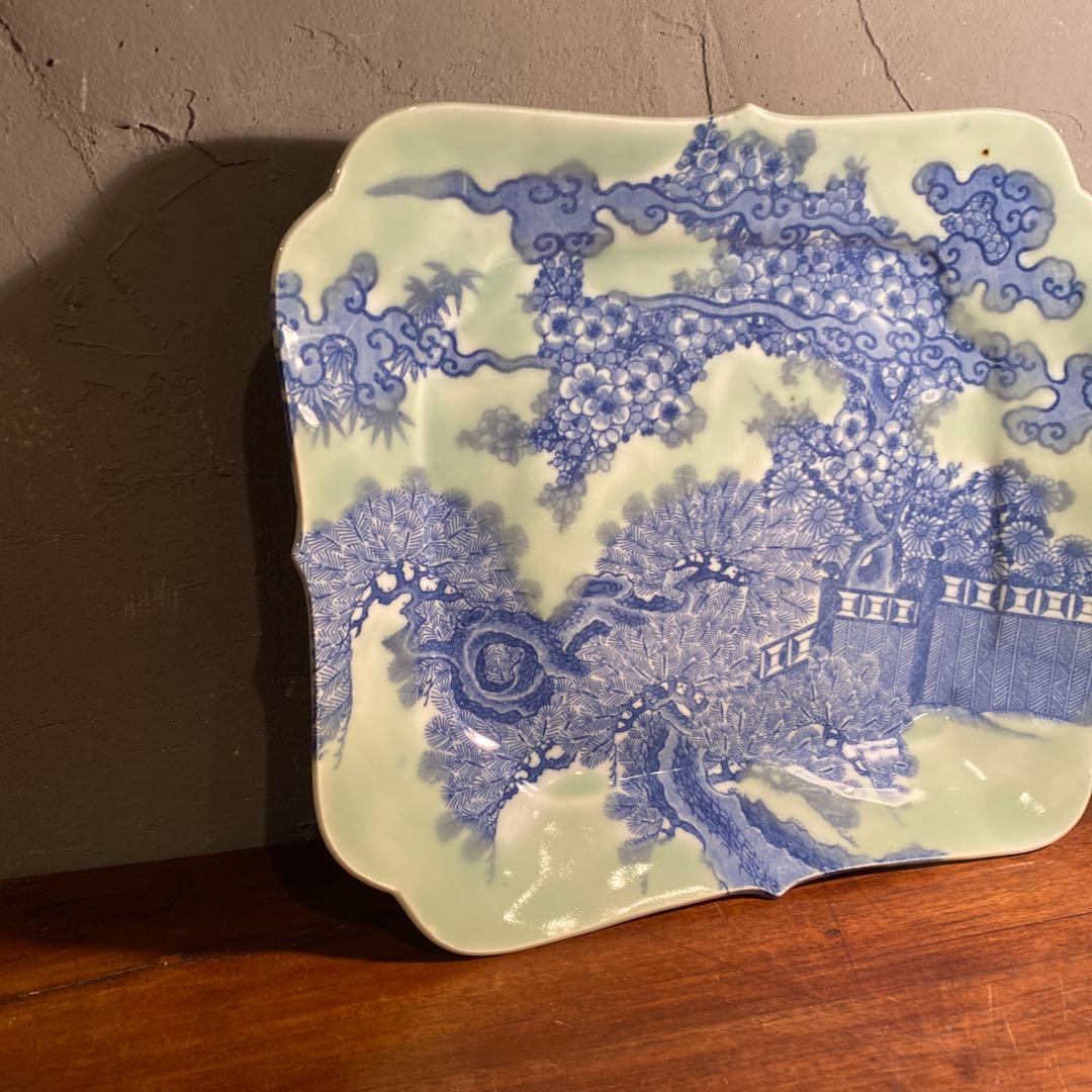 明治 印判 骨董品 八角大皿 松竹梅 稀少 36cm 美術品 コレクション