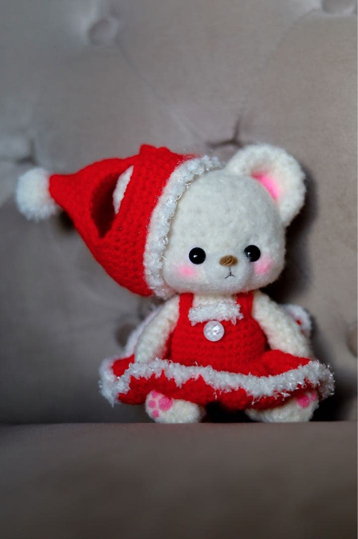 クリスマス あみぐるみ 白くま サンタ服