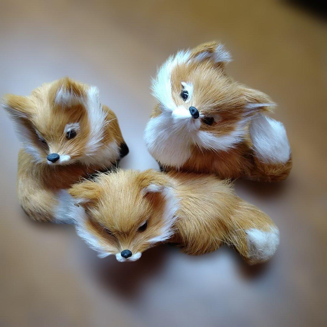 キツネ3体の置物　ビンテージ　ハンドメイド　一点物