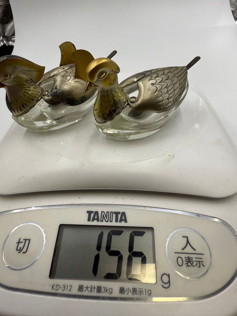 アヒル型水晶置物 銀製 2個セット