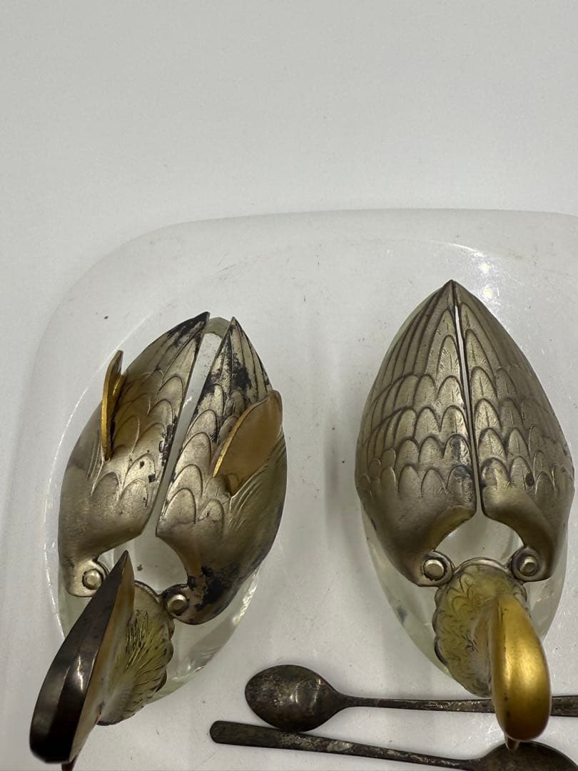 アヒル型水晶置物 銀製 2個セット