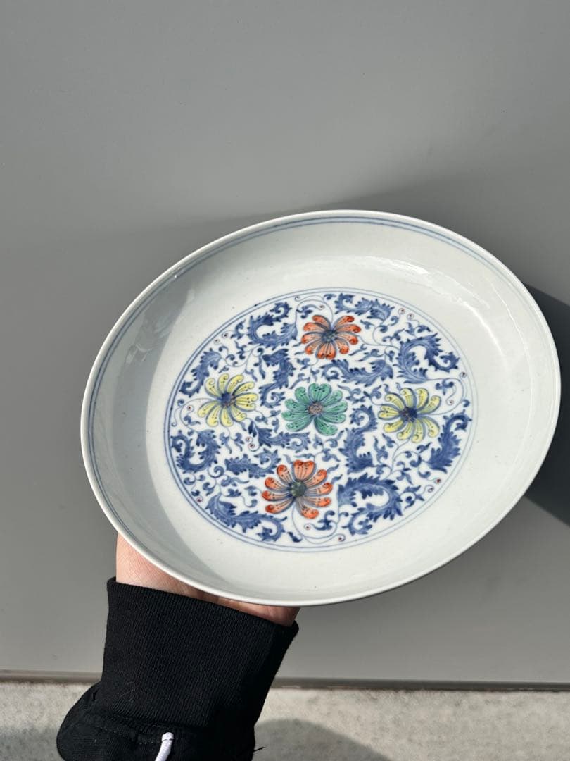 清代　大清雍正年製　青花染付 彩繪花卉文　古陶磁皿　中国古美術　時代物　骨董