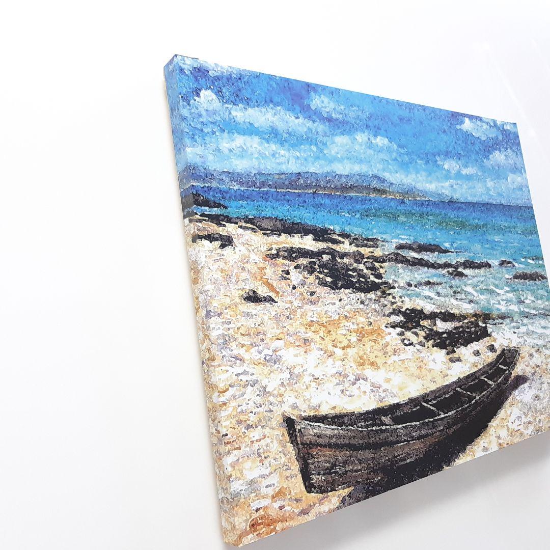 絵画　竹富島の海とサバニ