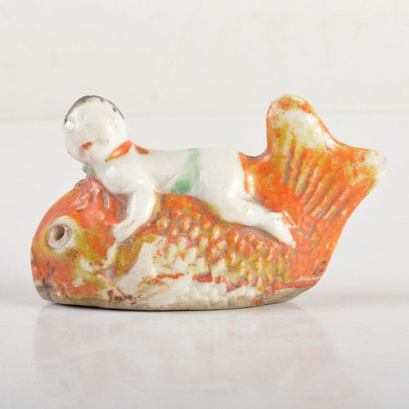 古民芸　色絵　鯛乗り童子　水滴　時代箱付　N　6771