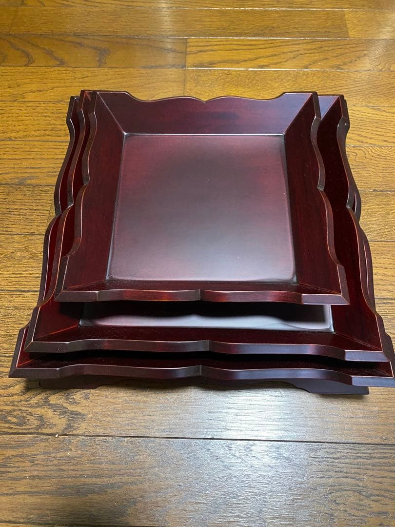 木製 盛器 高台皿 飾り台 飾り盆 高台 茶盆 酒器盆　四角形膳 3枚セット