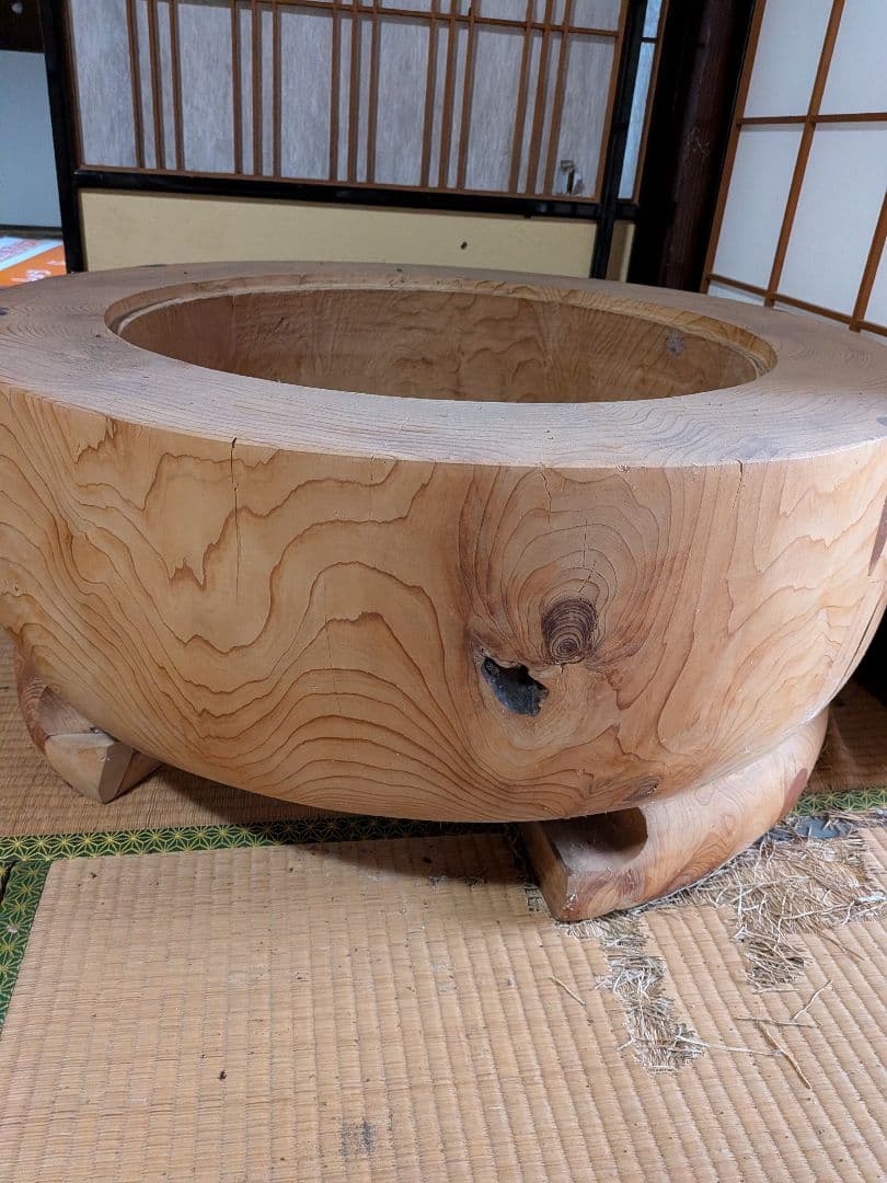 くり抜き火鉢 和製ビンテージ 総欅 ケヤキ材 木製火鉢 囲炉裏