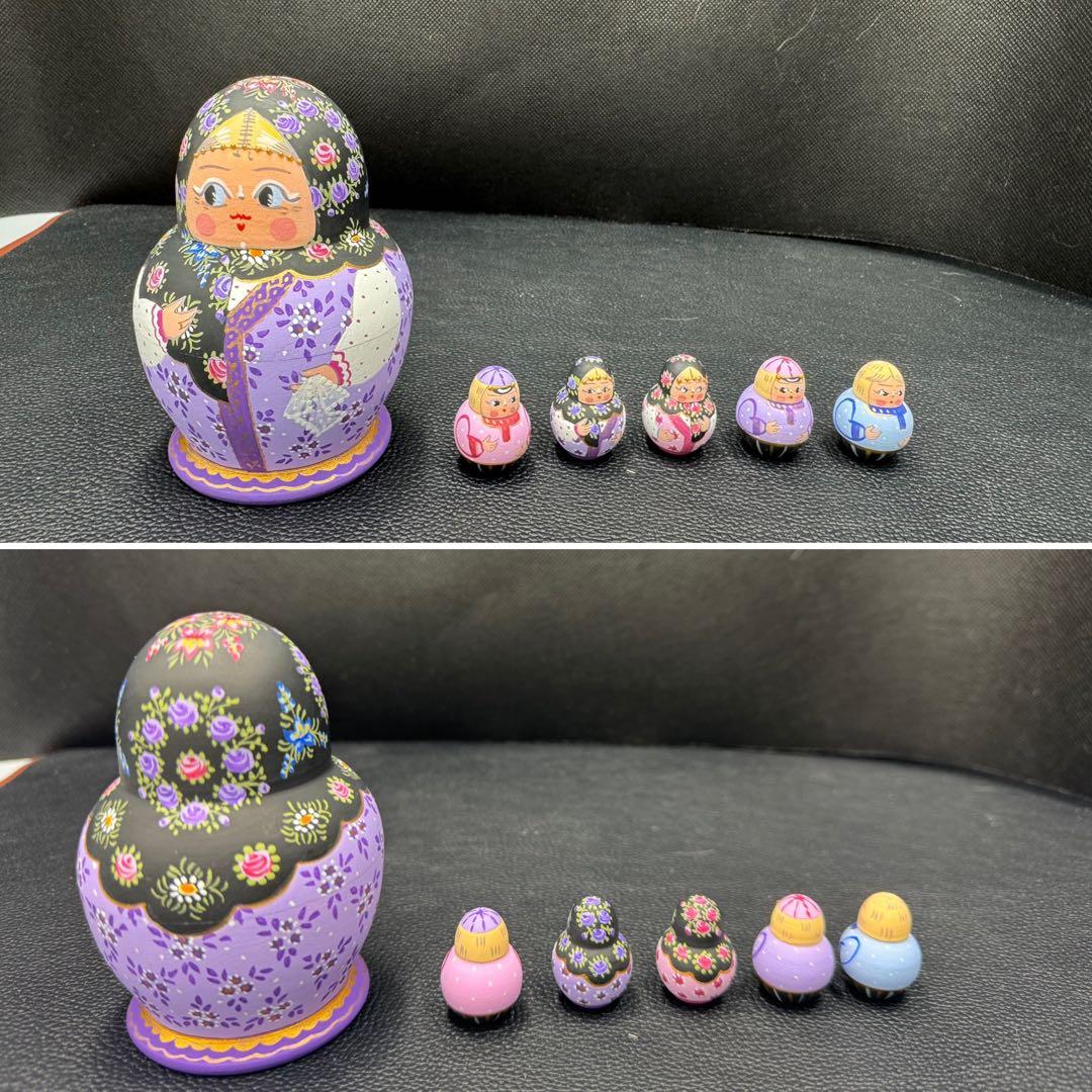新品　ロシア　オリガ　ミッチィナ、マトリョーシカ。やや小さなタイプ。紫ボディ。