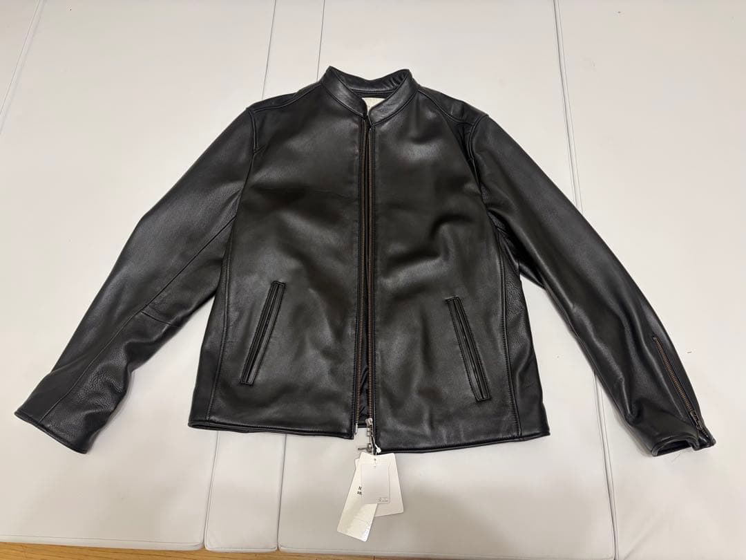 ナノ・ユニバース　バンドカラーレザーシングルライダースジャケット