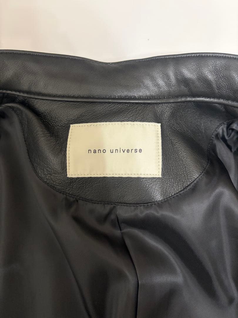 ナノ・ユニバース　バンドカラーレザーシングルライダースジャケット