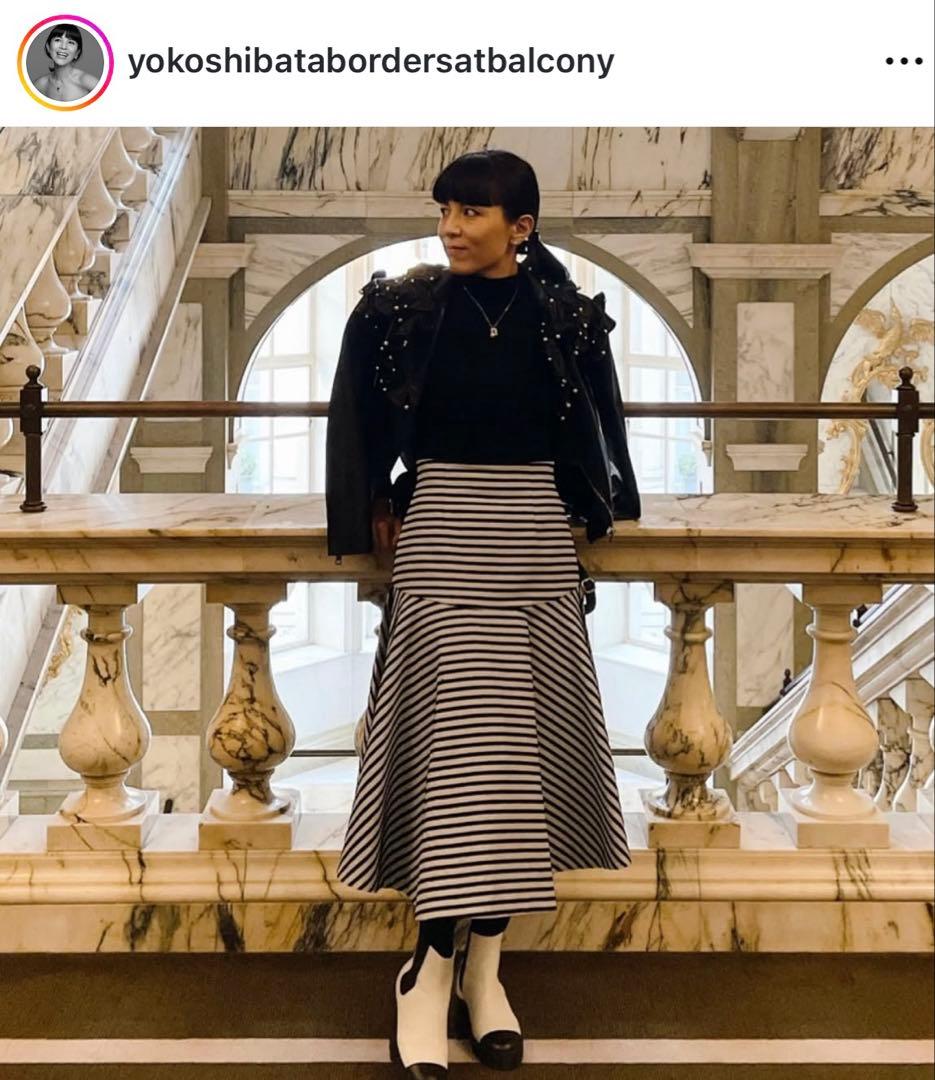 BORDERS at BALCONY ブラックストライプ フレアスカート36