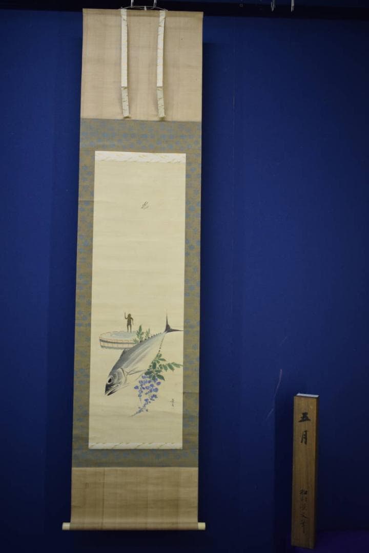 模写/松村景文/五月/人物/カツオ/小禽/藤/桐題箱付/布袋屋掛軸A-39