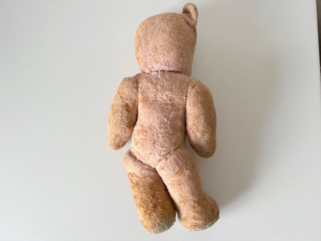 【フランス】蝶ネクタイをしたピンクのアンティークテディベア / 青い目