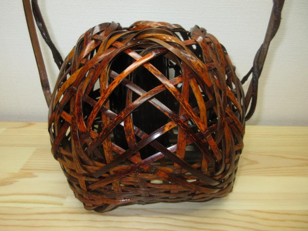 送料込【逢絢亭】茶道具 花籠 宗全籠 手付き 木製 正信作 紙箱入り