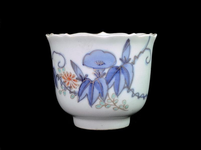 古伊万里　染錦　朝顔の図　向付　猪口　２客　E147AS-fbrg