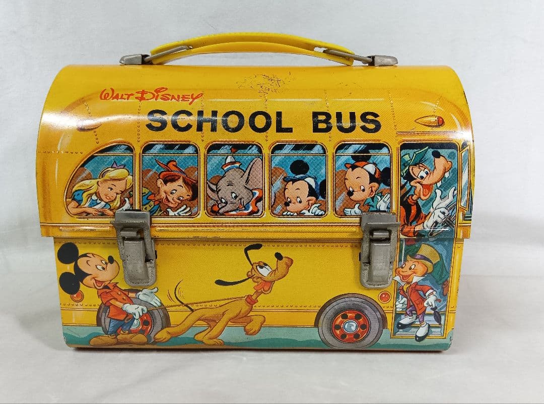 Walt Disney スクールバス型ランチボックス　アンティーク　缶バッグ