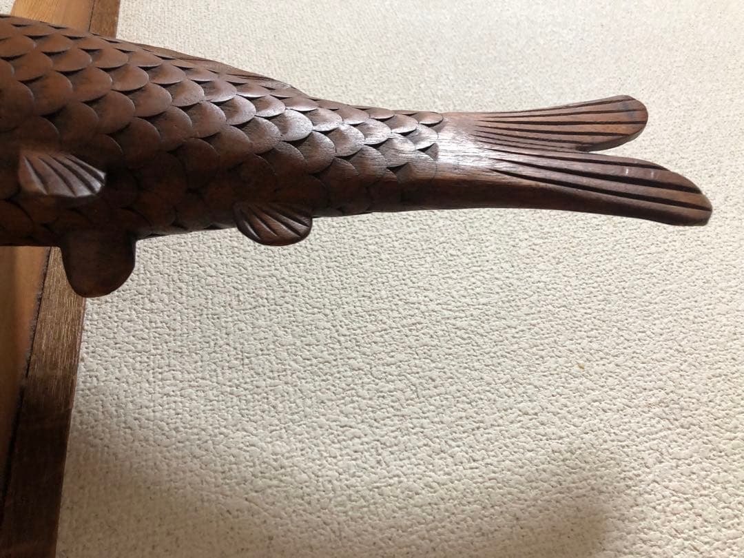 自在鉤　鯉　木彫り　囲炉裏