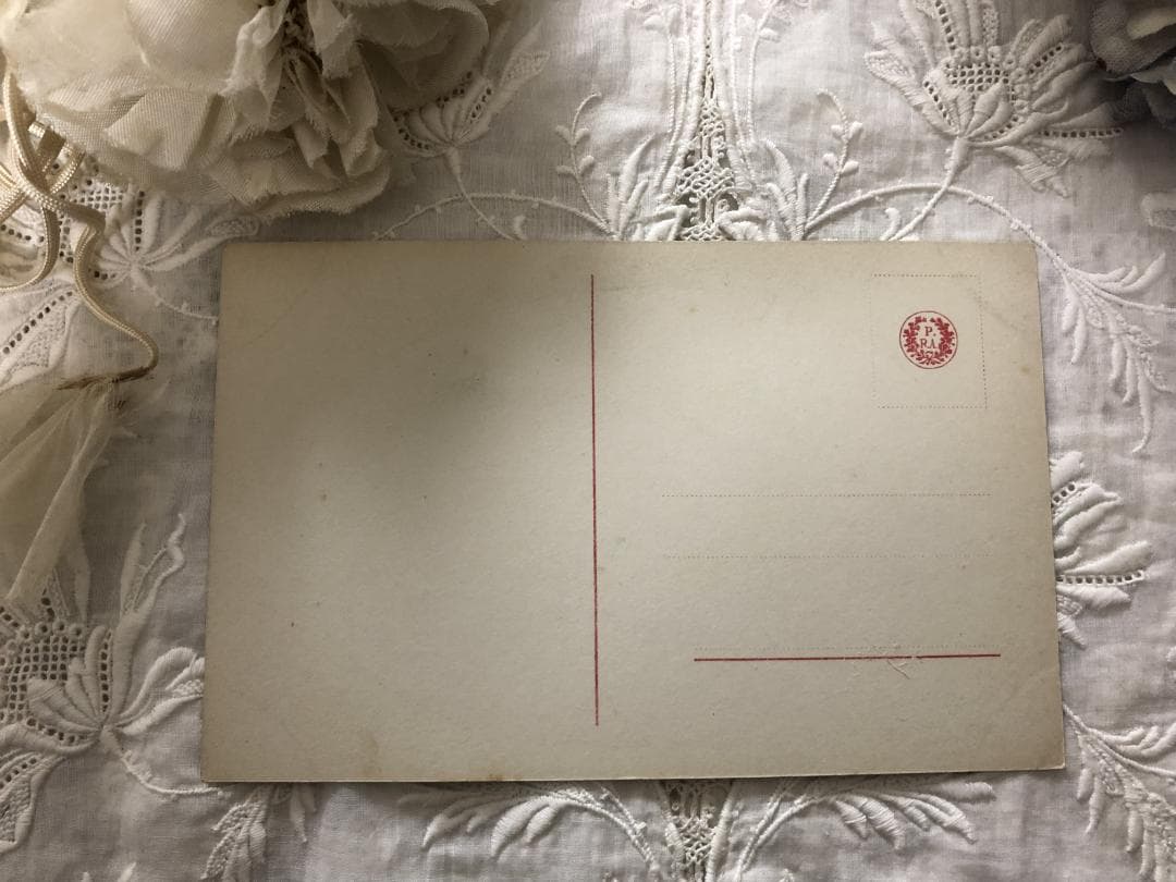 アンティーク ポストカード 百合とヴェールの美しい少女