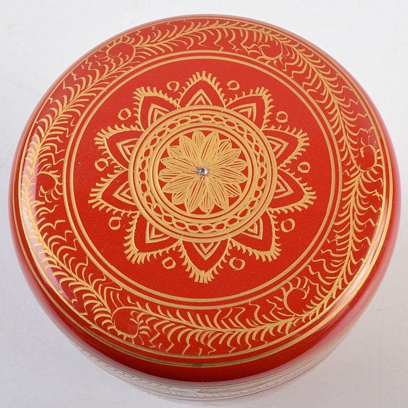 茶道具　蒔絵師　筑城筑良作　朱キンマ　中棗　共箱　V　9043