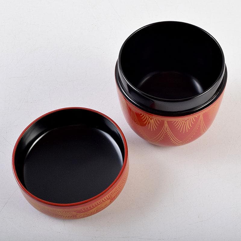 茶道具　蒔絵師　筑城筑良作　朱キンマ　中棗　共箱　V　9043