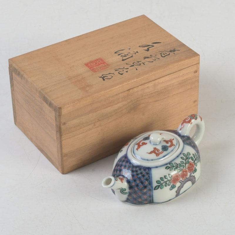 京焼　平安丹祐造　色絵　草花文　水滴　共箱　V　9686