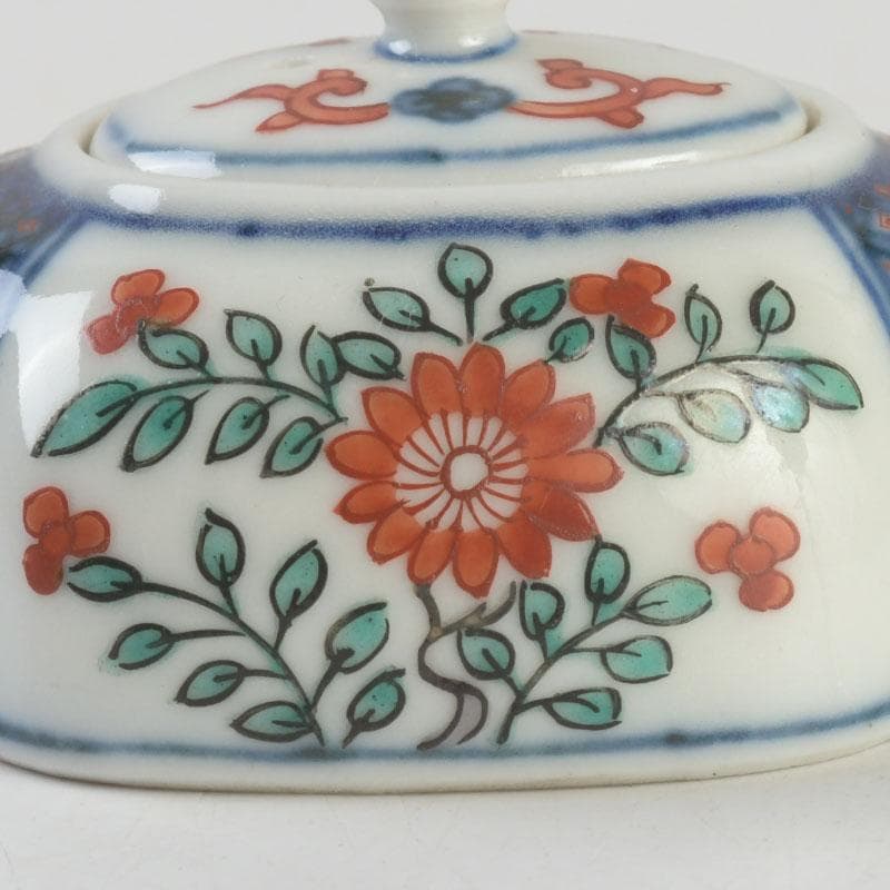 京焼　平安丹祐造　色絵　草花文　水滴　共箱　V　9686