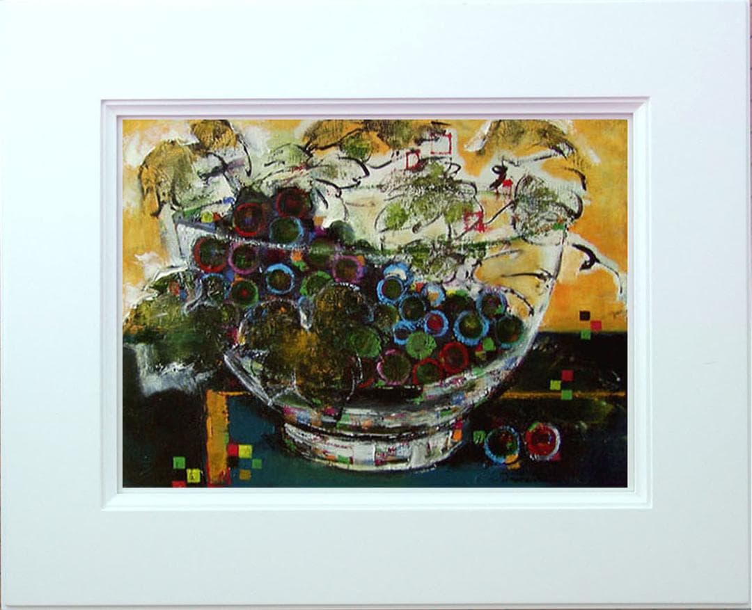 油絵 絵 絵画インテリア 額付(青緑＋金色の枠) uF6-061203 静物果物