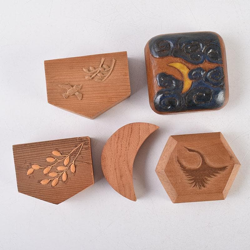 茶道具　木彫　月形香合　稲香合など　５点まとめて　V　R9255