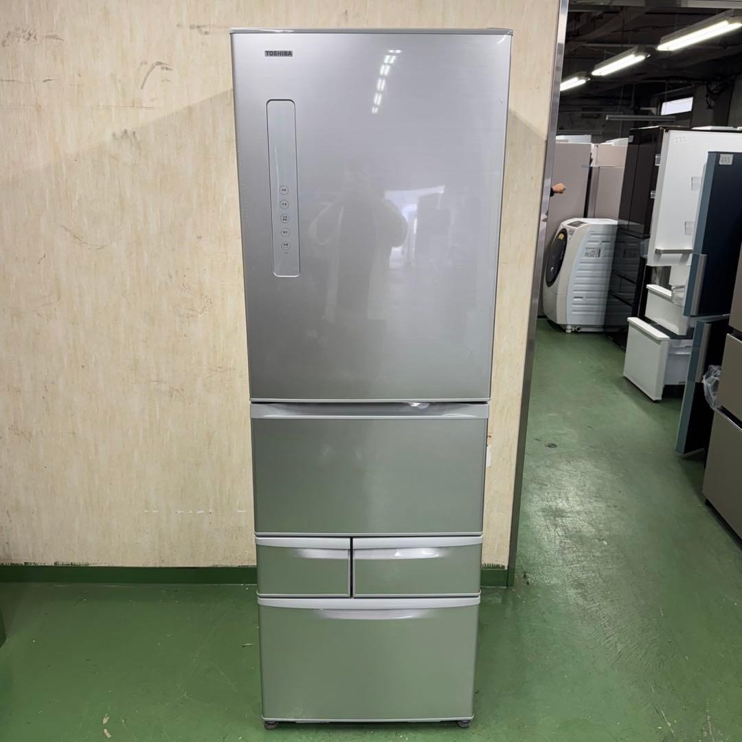 230 東芝 大型冷蔵庫 400L強 右開き 自動製氷 5ドア シルバーカラー