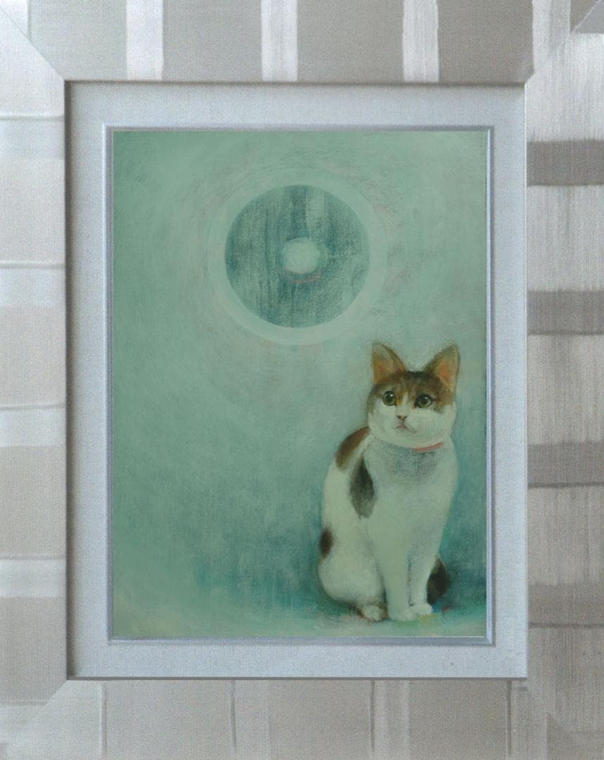 油絵 菅家令子 絵 絵画 インテリア 額付(黒) F4-091418 可愛い子猫