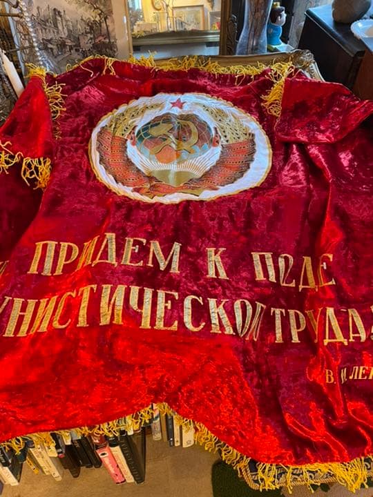レア！豪華特大ヴィンテージ実物70s 旧ソ連時代レーニン旗フラッグ共産主義ロシア