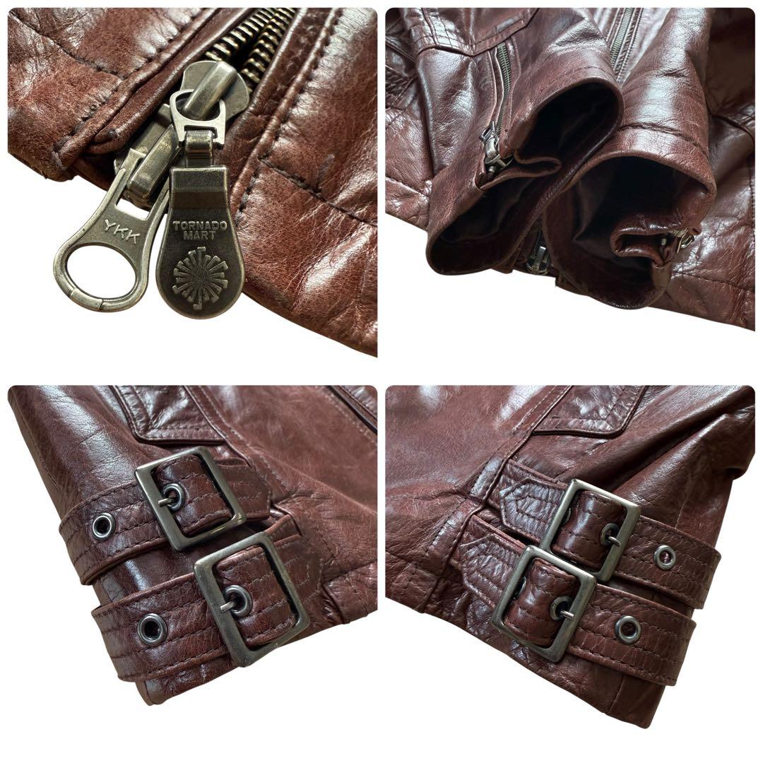 トルネードマート カウレザー ジャケット 着脱可能 ファー付き バーガンディ M