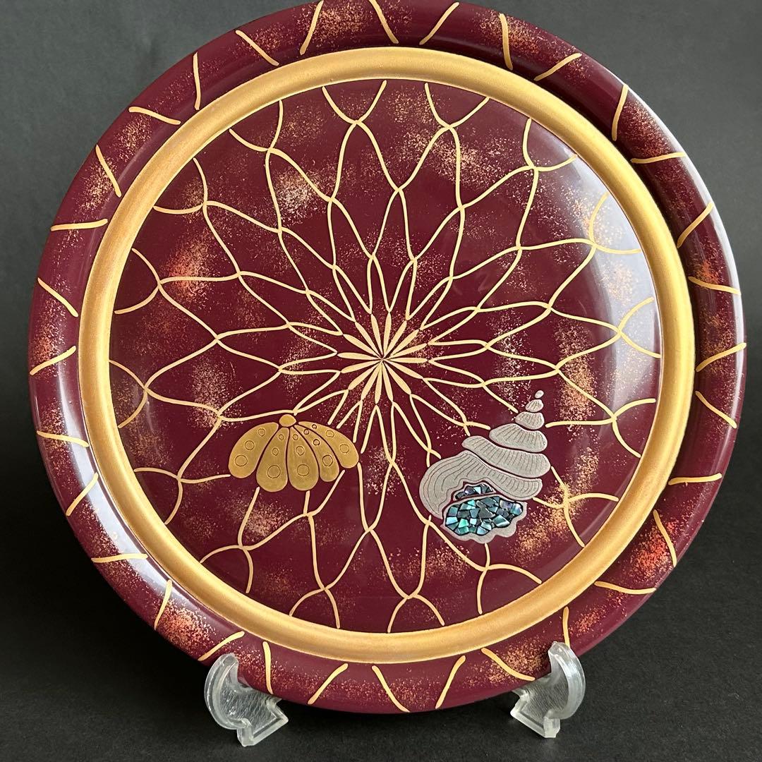 木製 漆器 金蒔絵 銀蒔絵 漆塗り らでん細工 手描き 盛り皿