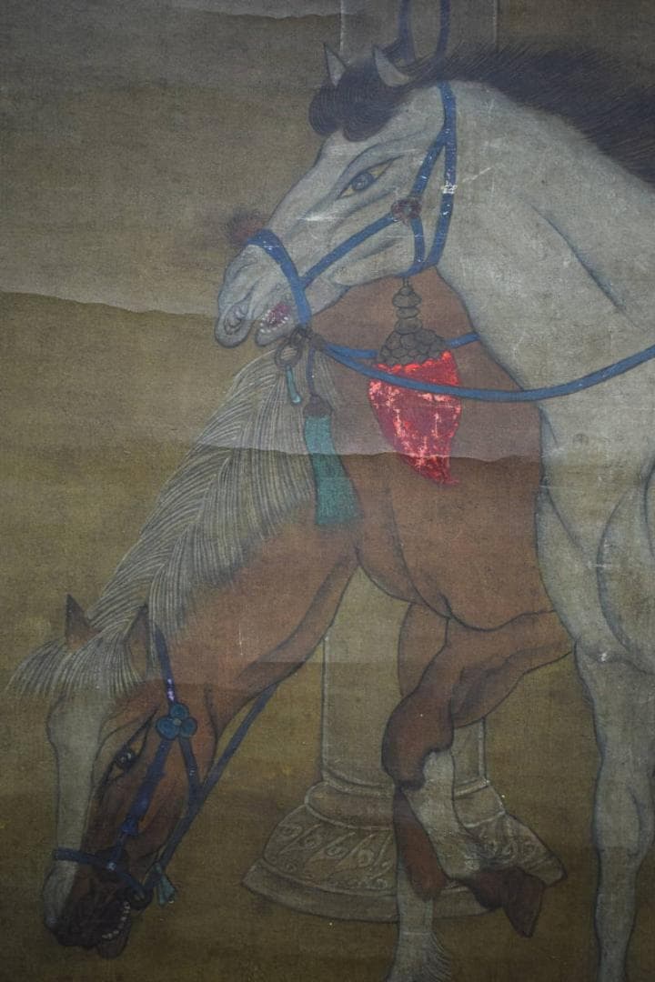 真作/子昴/馬図/中国画？/大幅/布袋屋掛軸HJ-928