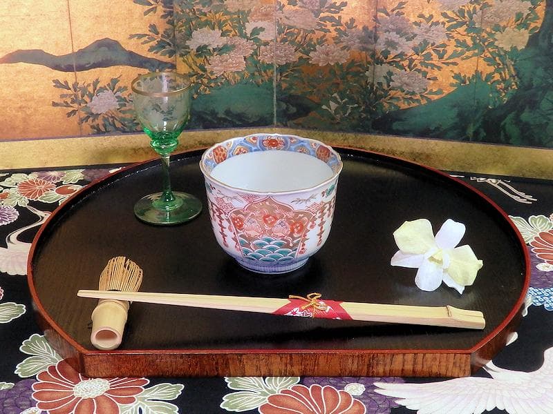 古伊万里　瓔珞紋に松竹梅　獅子に青海波の図　向付　３客　E766AS-fbtr