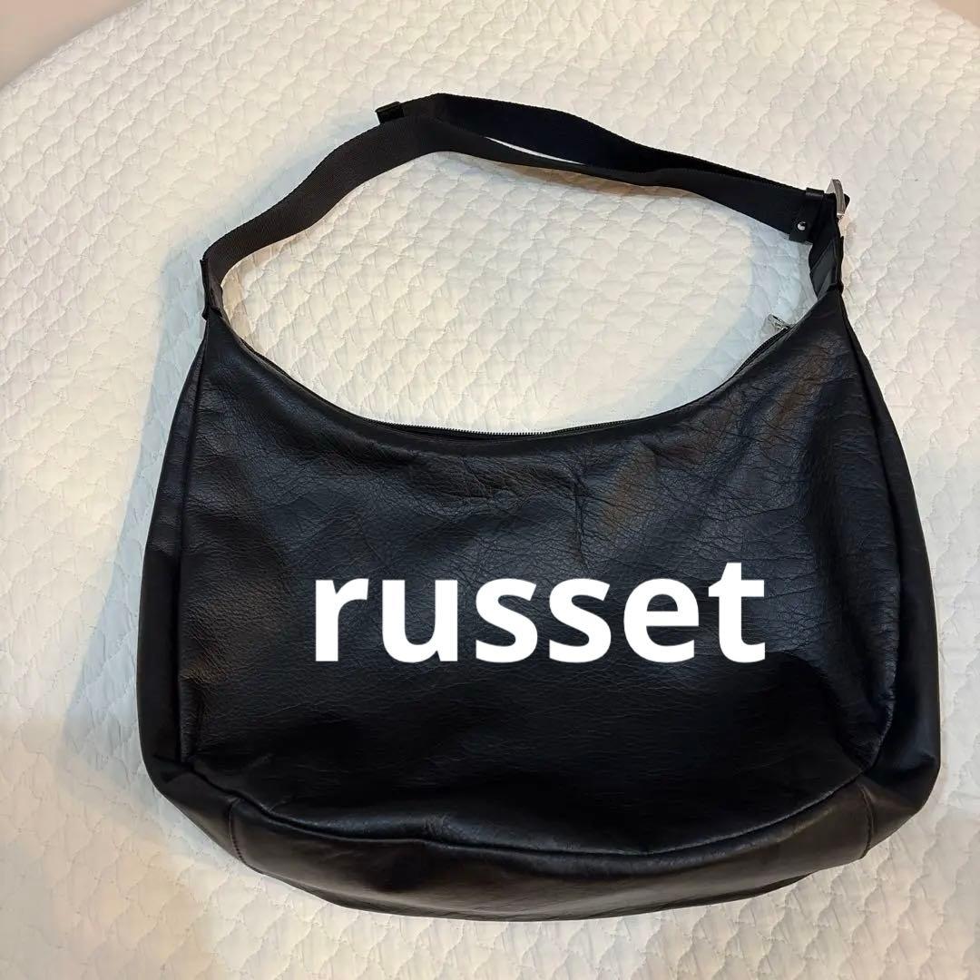 ま*ろ様 ラシット　ブラックレザーショルダーバッグ　russet