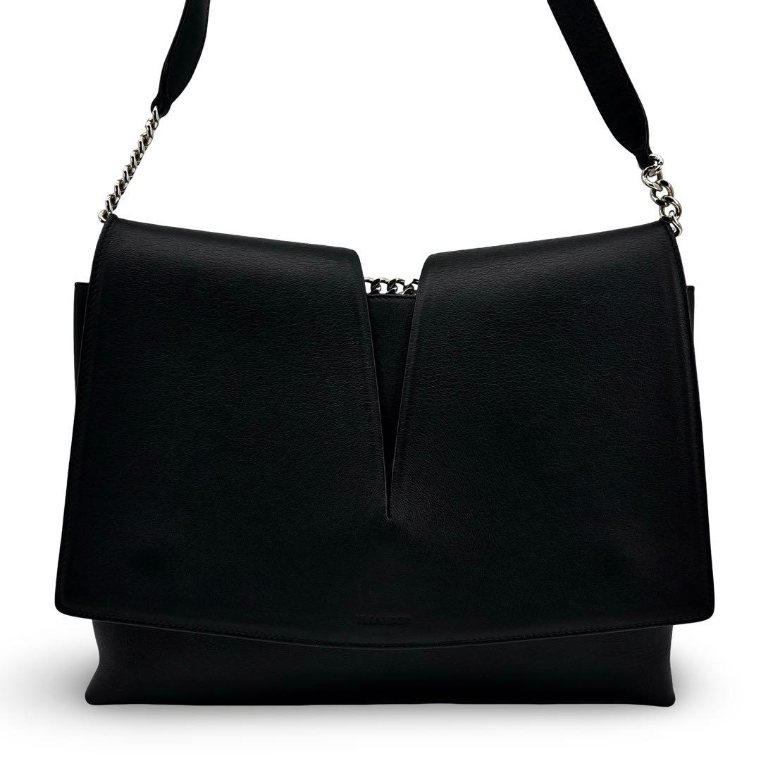 極美品】ジルサンダー チェーン ショルダーバッグ レザー ロゴ　肩掛け 黒