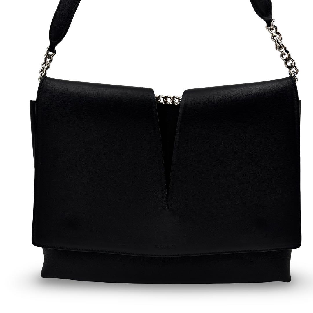 極美品】ジルサンダー チェーン ショルダーバッグ レザー ロゴ　肩掛け 黒