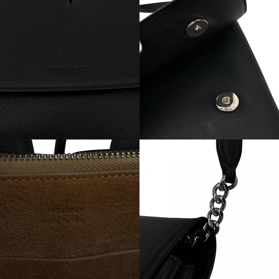 極美品】ジルサンダー チェーン ショルダーバッグ レザー ロゴ　肩掛け 黒