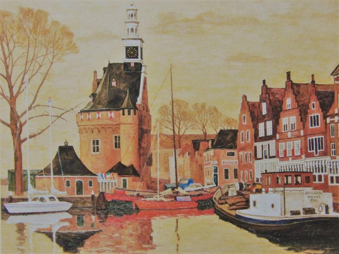 横山申生、【ホールンの塔】、希少な額装用画集より、新品額装付、状態良好