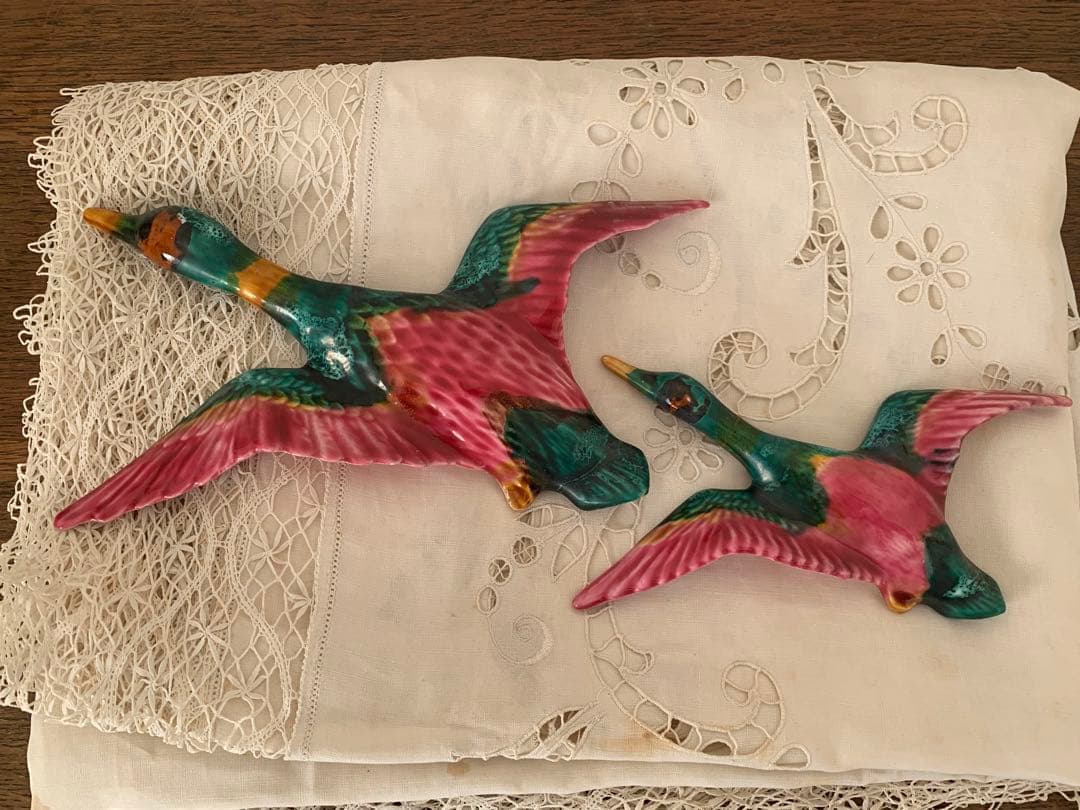 フランス　蚤の市　鳥の親子　２匹セット　ブロカント