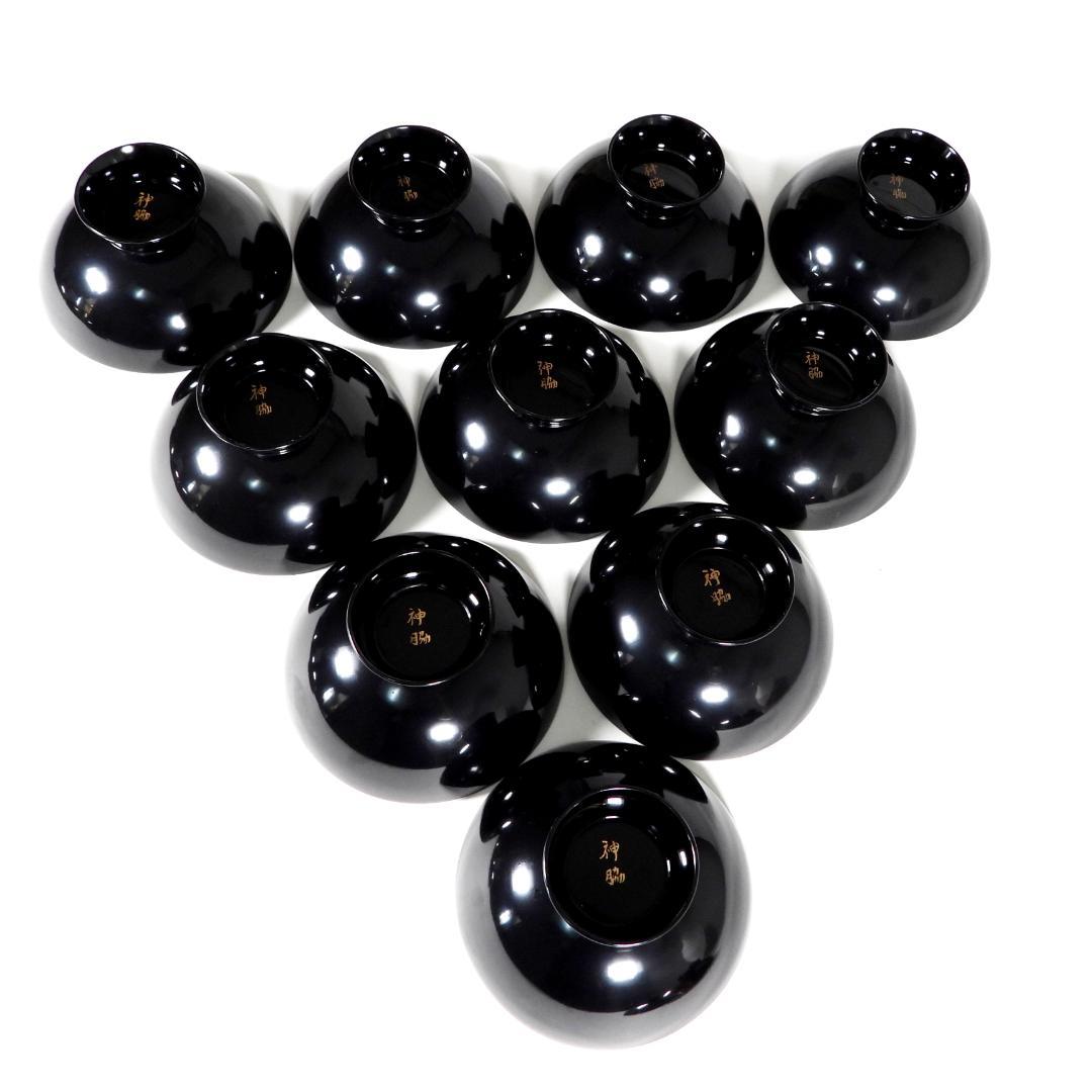 輪島塗　漆器　本金蒔絵花絵紋　木製　蓋付椀　お煮物椀　吸物椀　10客