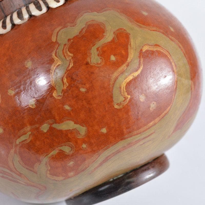 煎茶道具　瓢箪胴黒柿蓋製　波蒔絵　獣骨装飾　茶入　茶壷　M　R4656