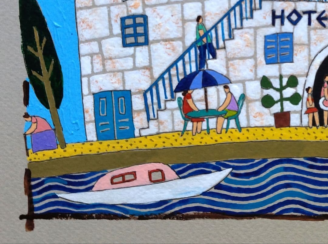 奥村ユズル　水彩画原画　エーゲ海のプチホテル
