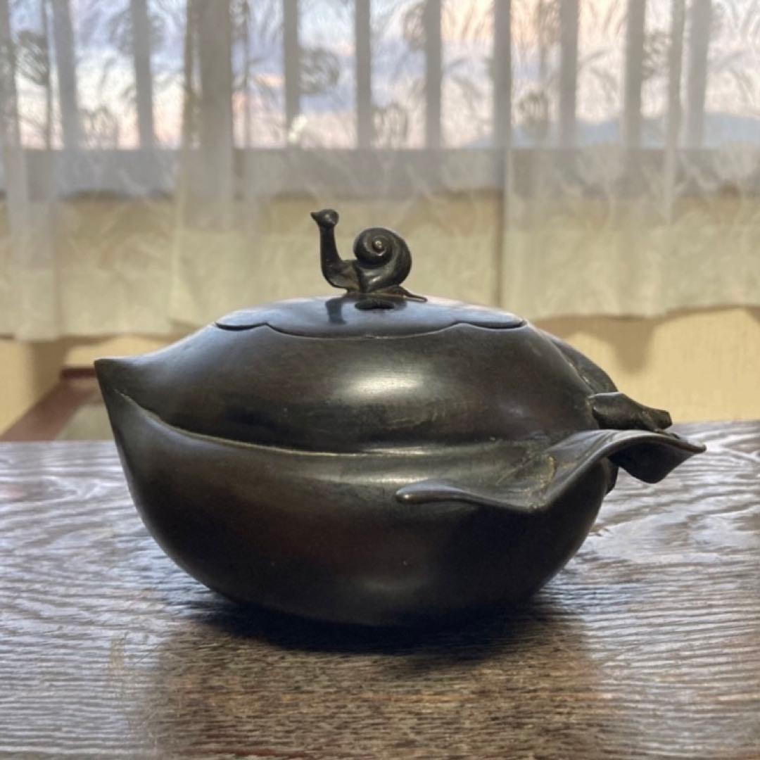 古い味のある香炉 銅製 柿 カタツムリ 小物入れ 置物 和風 工芸品 レトロ