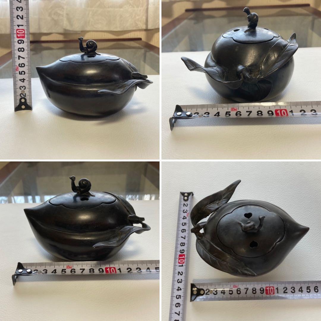 古い味のある香炉 銅製 柿 カタツムリ 小物入れ 置物 和風 工芸品 レトロ