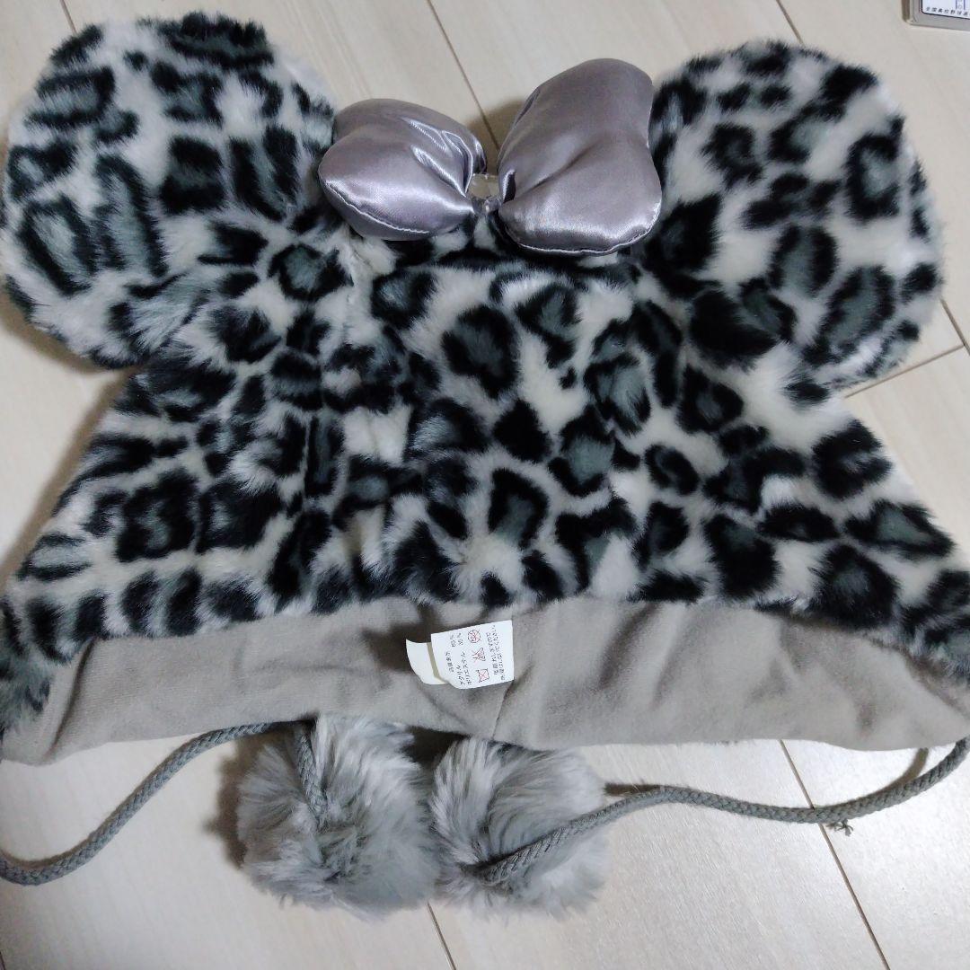 ディズニー　ファンキャップ　ヒョウ柄　グレー　ミニー